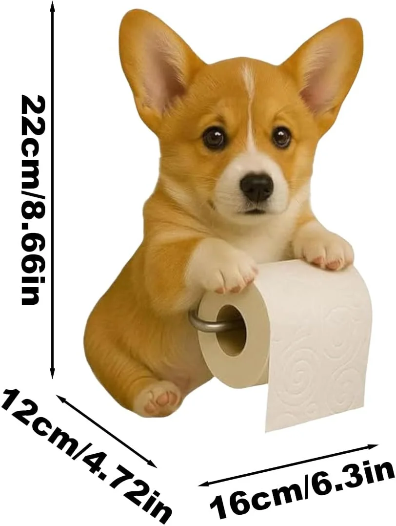 جا دستمال کاغذی سگ، جا رولی دستمال توالت سگ نژاد کورگی رزینی، استند نگهداری رول دستمال توالت طرح توله سگ بامزه، جا دستمال کاغذی طرح توله سگ خنده دار مدل 2025، مناسب دکور حمام منزل