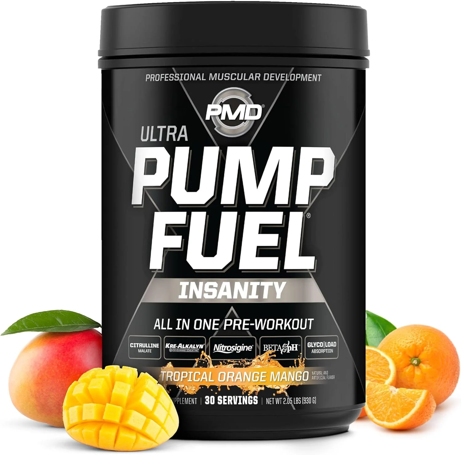 پودر قبل از تمرین و پمپ عضلانی PMD Sports Pump Fuel Ultra Insanity، انرژی شدید، تمرکز، استقامت و ریکاوری، کراتین و بتا آلانین ممتاز، انبه پرتقال استوایی (30 سروینگ)