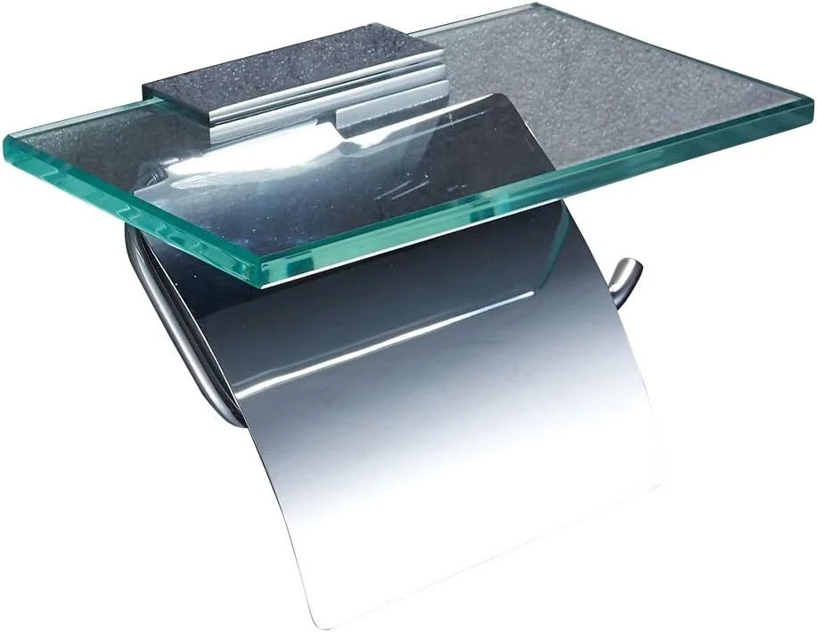 نگهدارنده دستمال توالت دیواری با قفسه شیشه ای و مسی، قفسه نگهداری رول دستمال کاغذی برای توالت، حمام و آشپزخانه