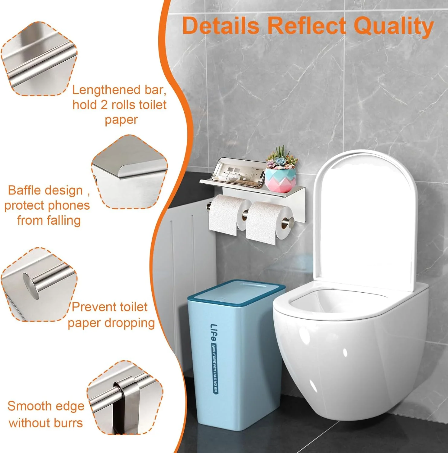 نگهدارنده دستمال توالت با قفسه، نگهدارنده دستمال توالت دیواری Aneder، جای دستمال کاغذی دو رول، نگهدارنده دستمال توالت حمام نقره ای