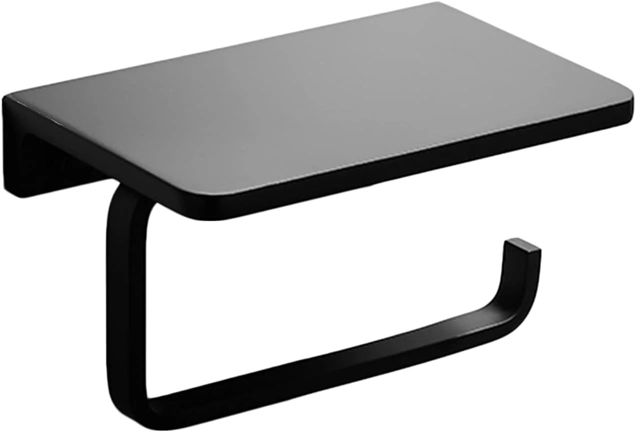 جای دستمال توالت LIU با قفسه، سبک مدرن مینیمالیستی، پخش کننده رول کاغذی دیواری، جنس آلومینیوم فضایی مشکی برای خانه یا تجارت