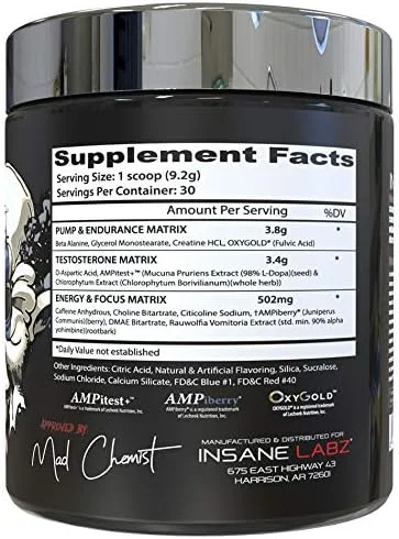 پودر قبل از تمرین افزایش دهنده انرژی و پمپ تستوسترون Insane Labz Psychotic Test با DMAE Bitartrate، D Aspartic Acid، کراتین HCL و گلیسرول مونواستئارات، 30 سروینگ، انگور پودر قبل از تمرین افزایش دهنده انرژی و پمپ تستوسترون Insane Labz Psychotic Test با DMAE Bitartrate، D Aspartic Acid، کراتین HCL و گلیسرول مونواستئارات، 30 سروینگ، انگور