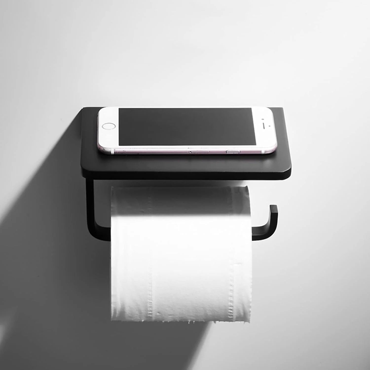جای دستمال توالت LIU با قفسه، سبک مدرن مینیمالیستی، پخش کننده رول کاغذی دیواری، جنس آلومینیوم فضایی مشکی برای خانه یا تجارت