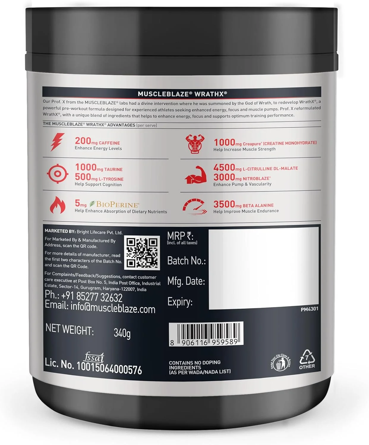 پودر قبل از تمرین MuscleBlaze Wrathx با Creapure، Enxtra و Bioperine (طعم میوه ای، 300 گرم، 30 سروینگ) پودر قبل از تمرین MuscleBlaze Wrathx با Creapure، Enxtra و Bioperine (طعم میوه ای، 300 گرم، 30 سروینگ)
