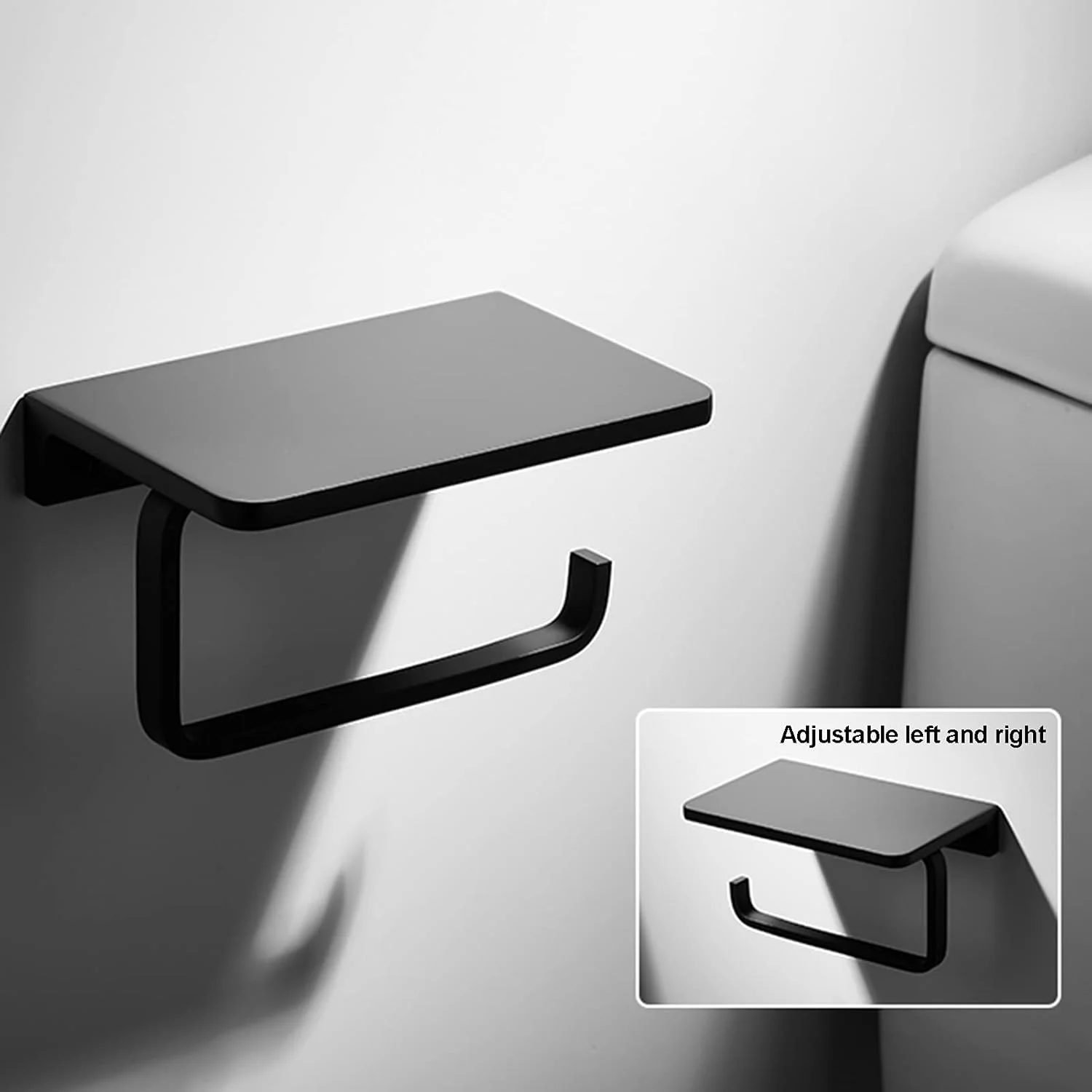 جای دستمال توالت LIU با قفسه، سبک مدرن مینیمالیستی، پخش کننده رول کاغذی دیواری، جنس آلومینیوم فضایی مشکی برای خانه یا تجارت