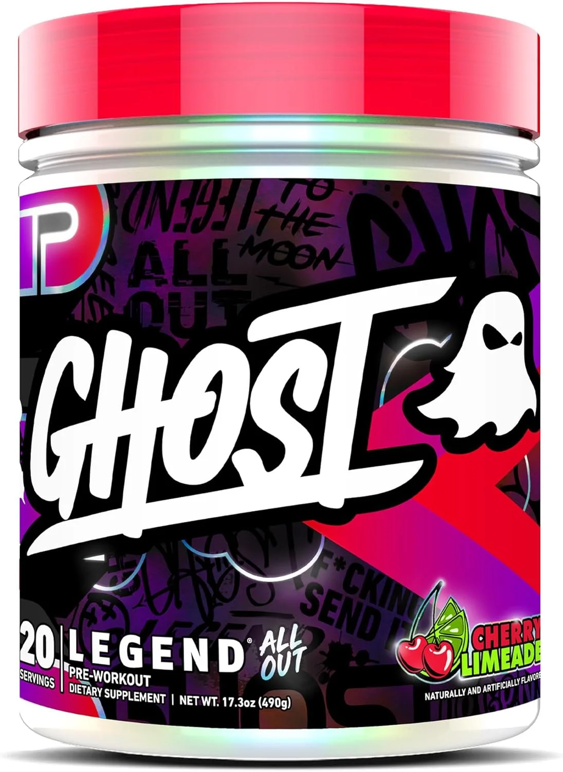 پودر مکمل قبل از تمرین GHOST Legend All Out، طعم گیلاس لیمویی - 20 سروینگ - مکمل قبل از تمرین برای مردان و زنان - انرژی و پمپاژ - ترکیب کافئین، ال-سیترولین و بتا آلانین - بدون شکر