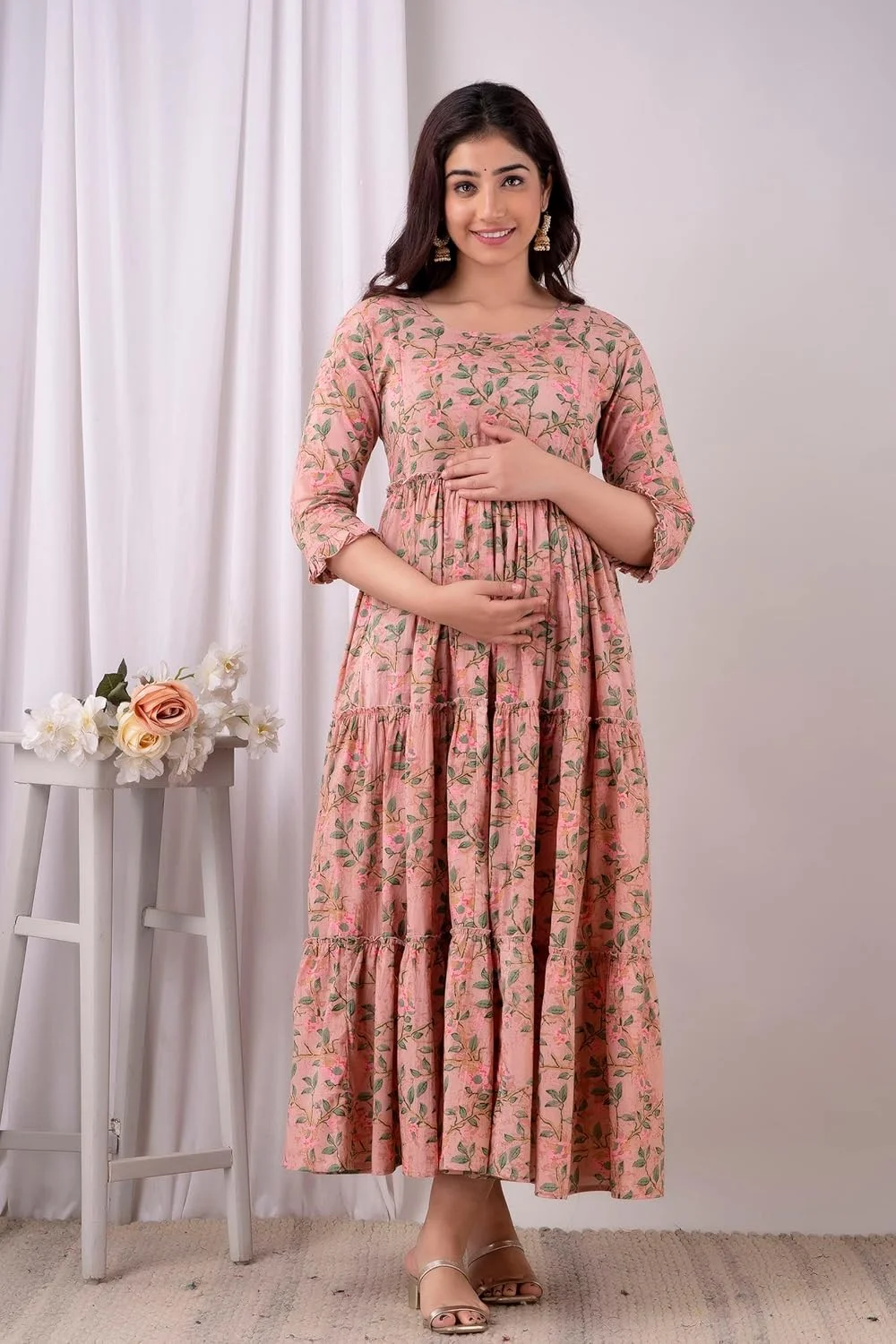 لباس بارداری زنانه نخی آنارکلی واریکوس با زیپ، راحت و مناسب شیردهی