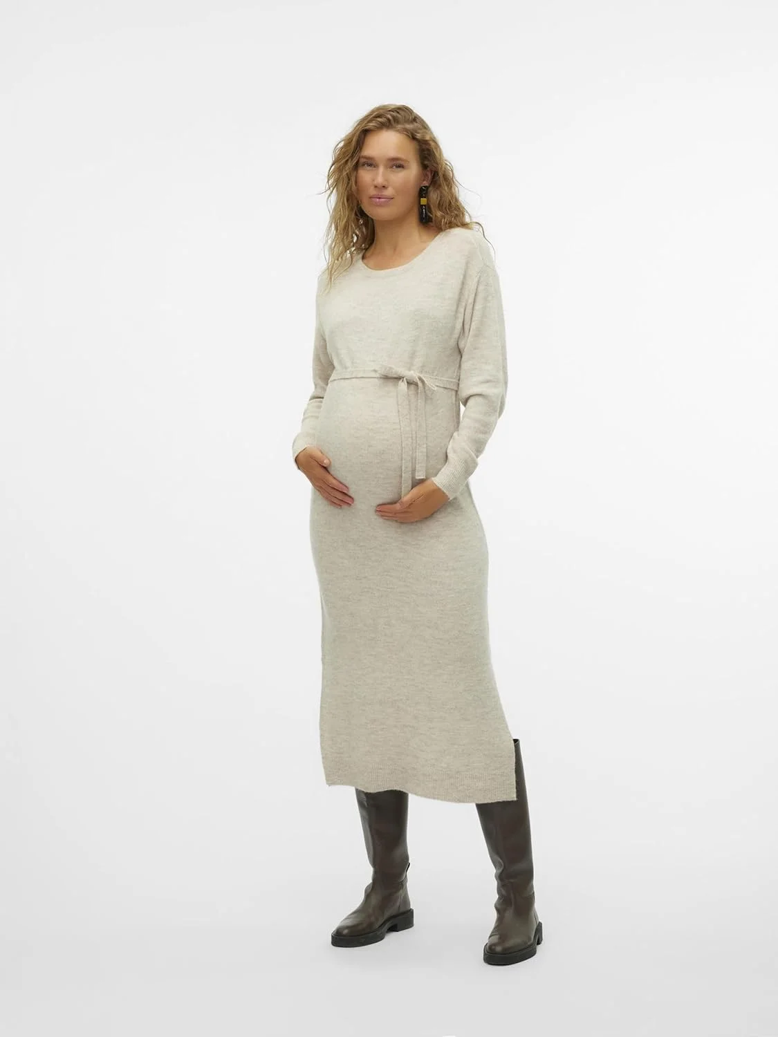 لباس بافتنی زنانه بارداری ورو مدا مدل Vmmlefile Ls Boatneck Calf Dress Noos (تک عددی)