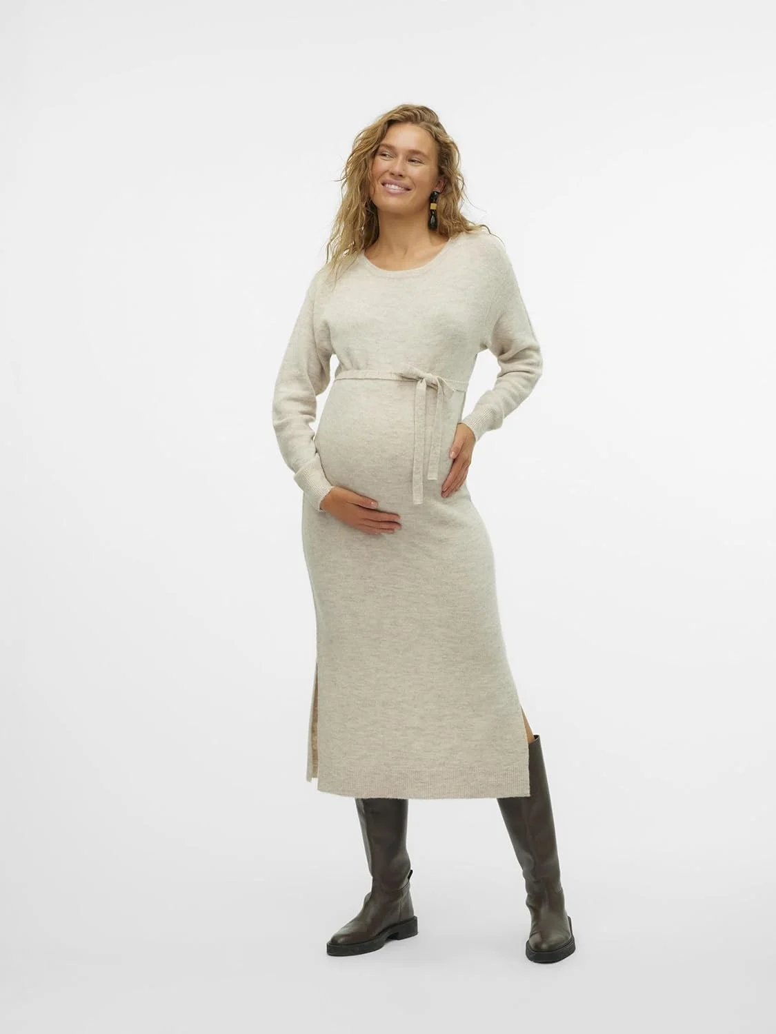 لباس بافتنی زنانه بارداری ورو مدا مدل Vmmlefile Ls Boatneck Calf Dress Noos (تک عددی)