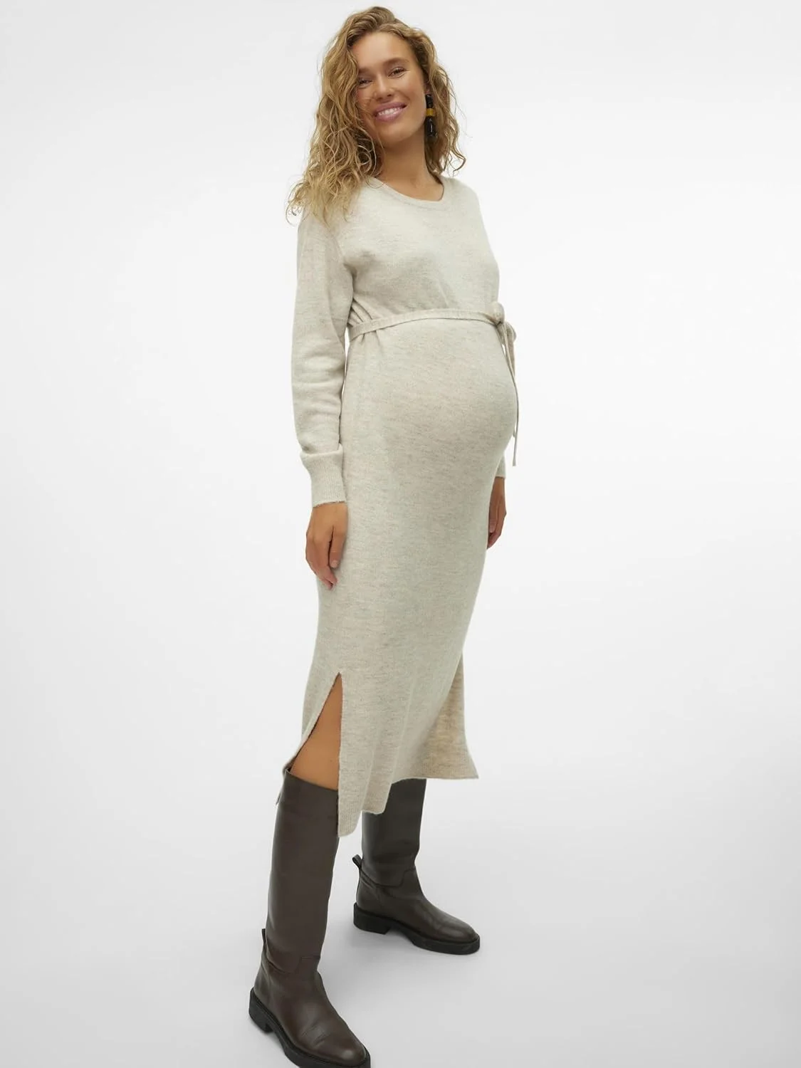 لباس بافتنی زنانه بارداری ورو مدا مدل Vmmlefile Ls Boatneck Calf Dress Noos (تک عددی)