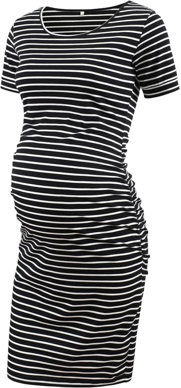 لباس بارداری آستین کوتاه زنانه یونییکینگ طرح راه راه مشکی سفید/L