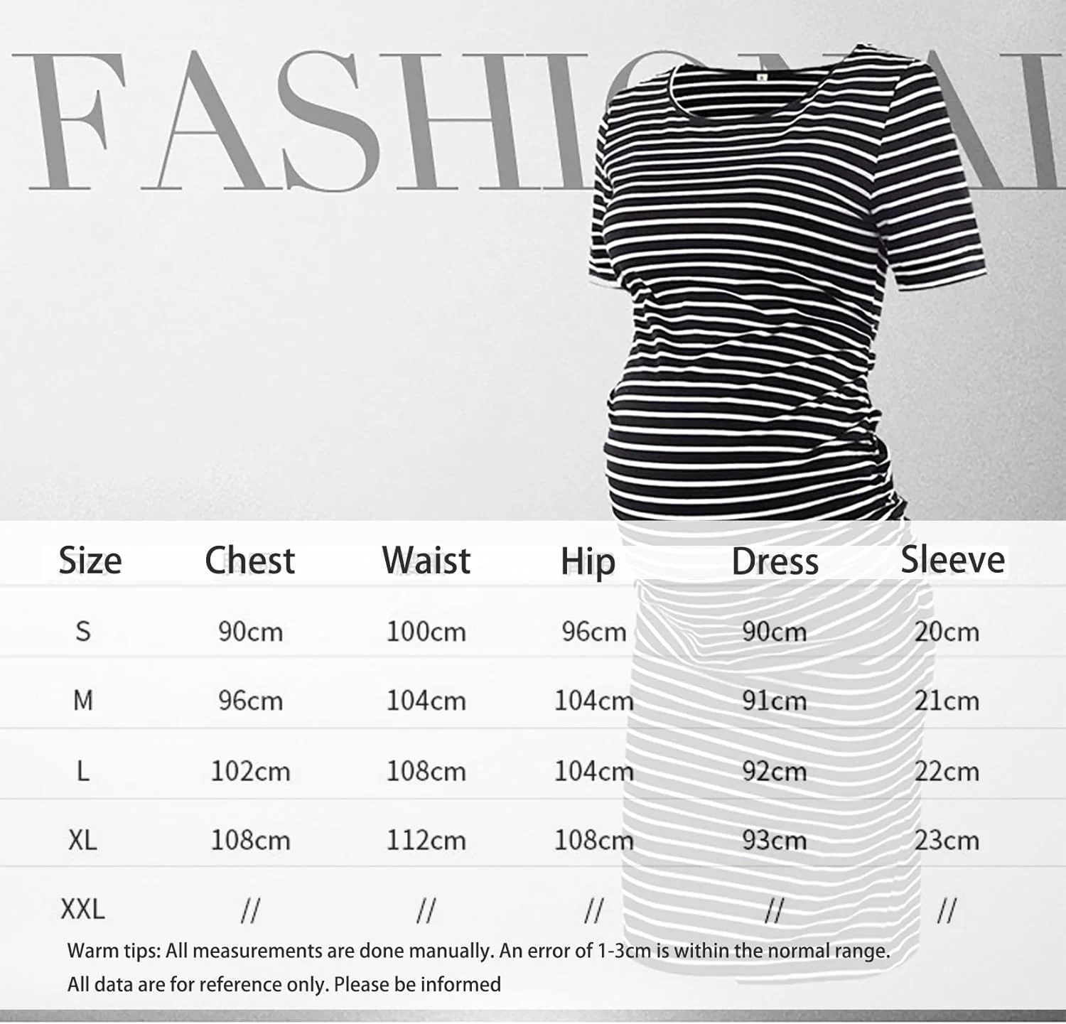 لباس بارداری آستین کوتاه زنانه یونییکینگ طرح راه راه مشکی سفید/L