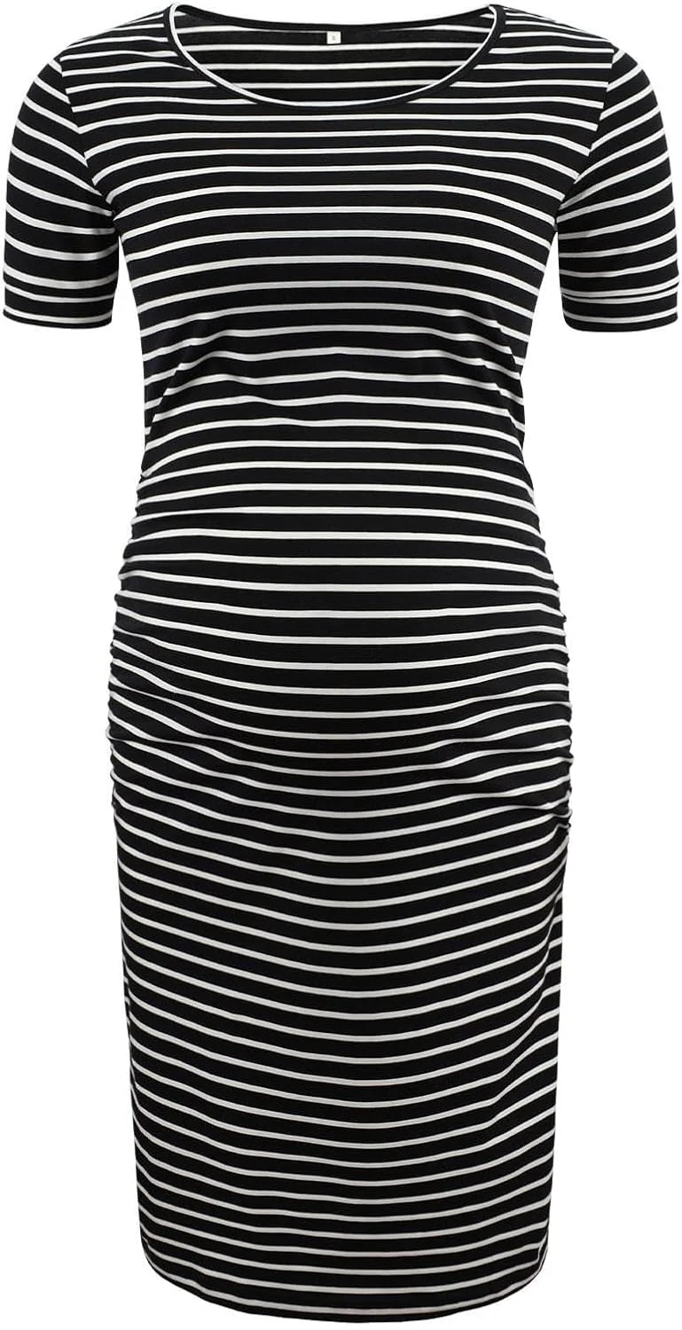 لباس بارداری آستین کوتاه زنانه یونییکینگ طرح راه راه مشکی سفید/L