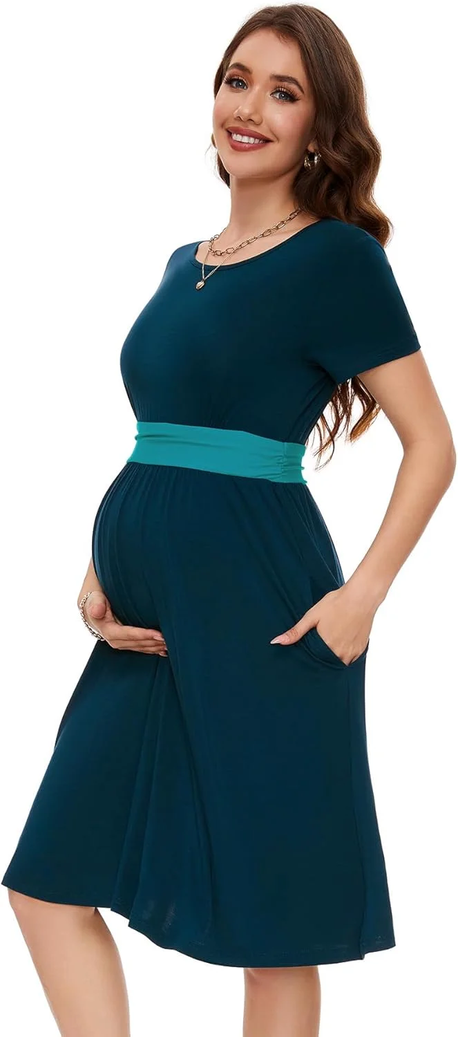 لباس بارداری زنانه Smallshow، طرح تکه دوزی، آستین کوتاه، مناسب دوران بارداری