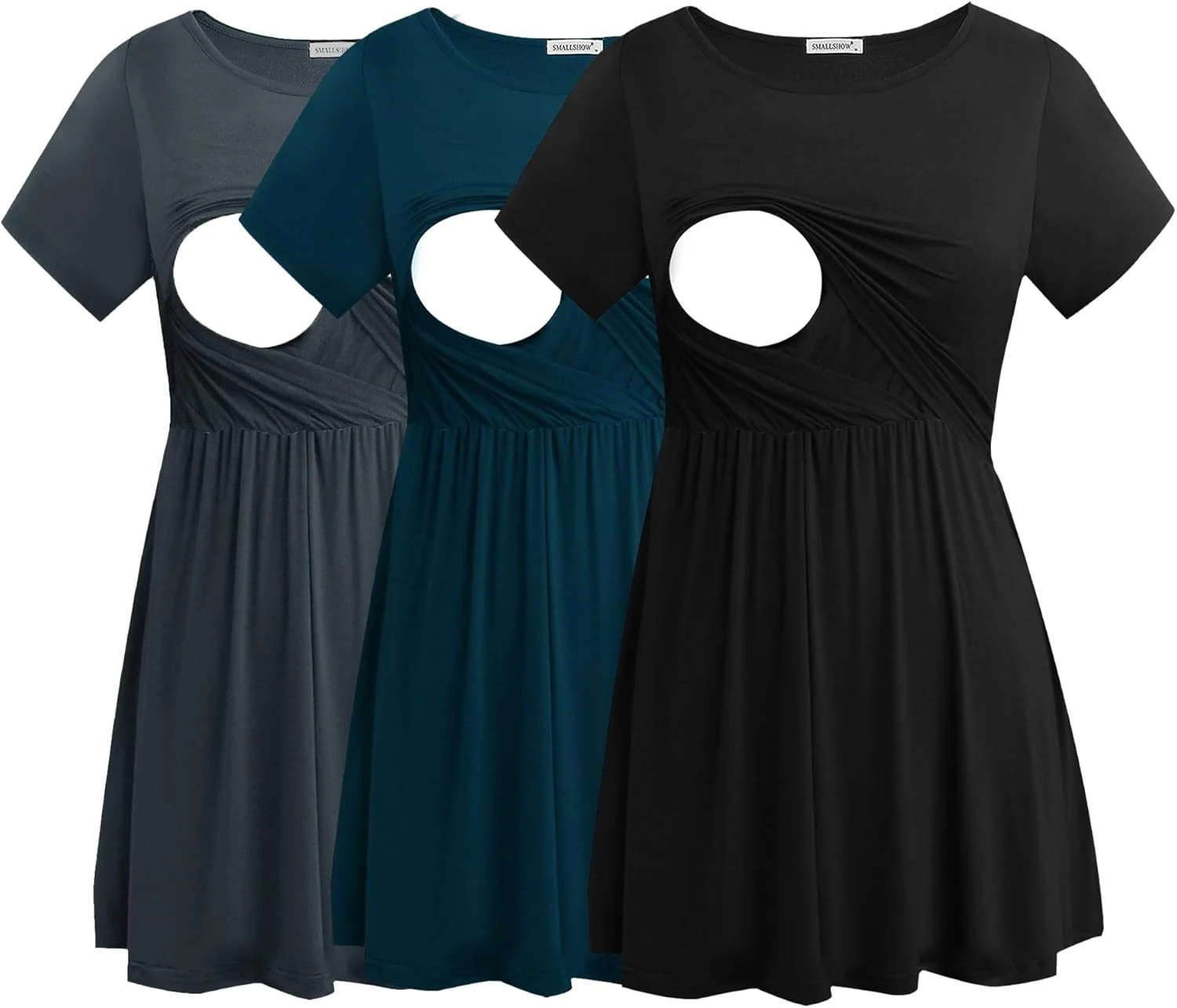 Smallshow تاپ های شیردهی بارداری زنانه، بسته 3 عددی، آستین کوتاه