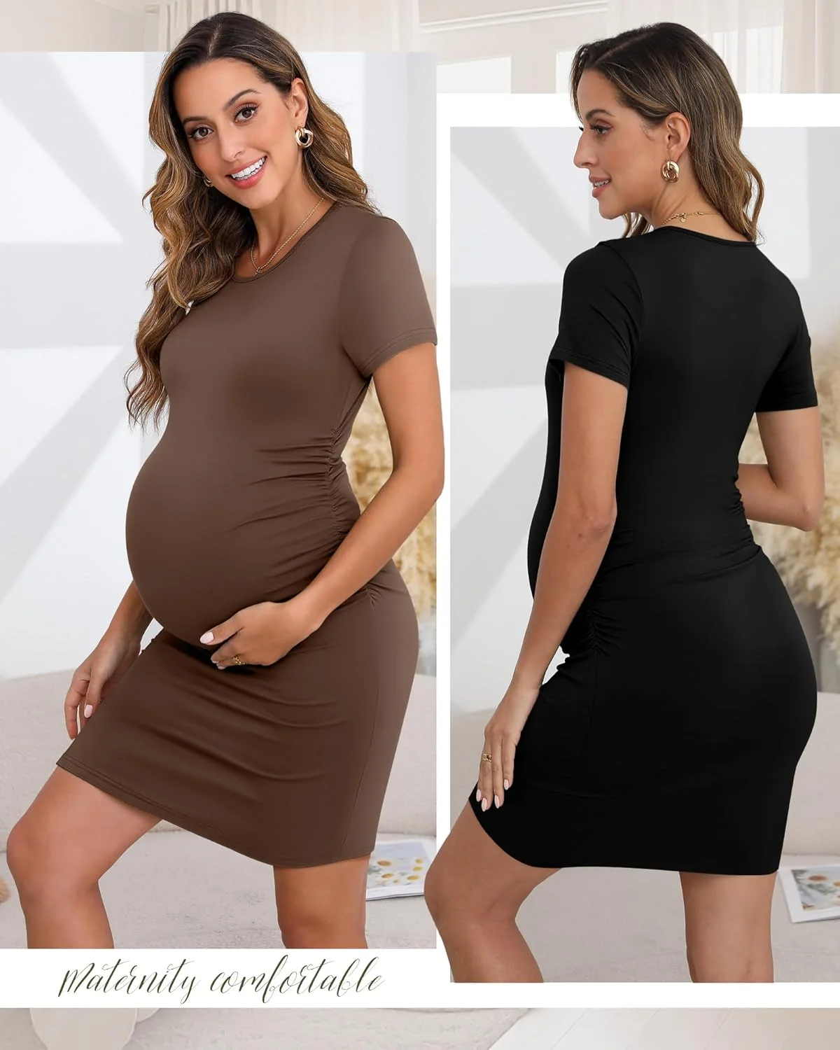 لباس بارداری زنانه Riyiper، بسته 3 عددی، آستین کوتاه، پنبه ای، پهلو چین دار، یقه گرد، تا زانو، لباس مادر لباس بارداری زنانه Riyiper، بسته 3 عددی، آستین کوتاه، پنبه ای، پهلو چین دار، یقه گرد، تا زانو، لباس مادر