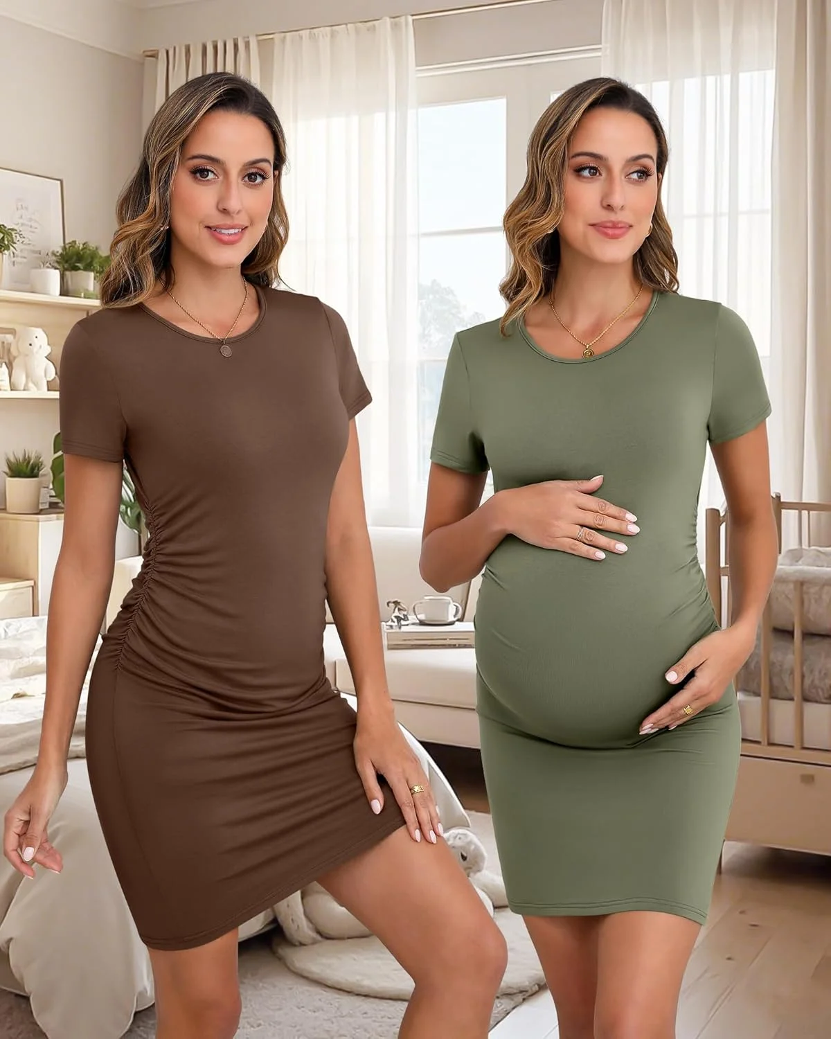 لباس بارداری زنانه Riyiper، بسته 3 عددی، آستین کوتاه، پنبه ای، پهلو چین دار، یقه گرد، تا زانو، لباس مادر لباس بارداری زنانه Riyiper، بسته 3 عددی، آستین کوتاه، پنبه ای، پهلو چین دار، یقه گرد، تا زانو، لباس مادر