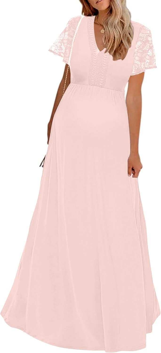 لباس بارداری یقه توری، لباس ماکسی بارداری آستین کوتاه توری مناسب برای جشن نوزاد و عکاسی بارداری لباس بارداری یقه توری، لباس ماکسی بارداری آستین کوتاه توری مناسب برای جشن نوزاد و عکاسی بارداری