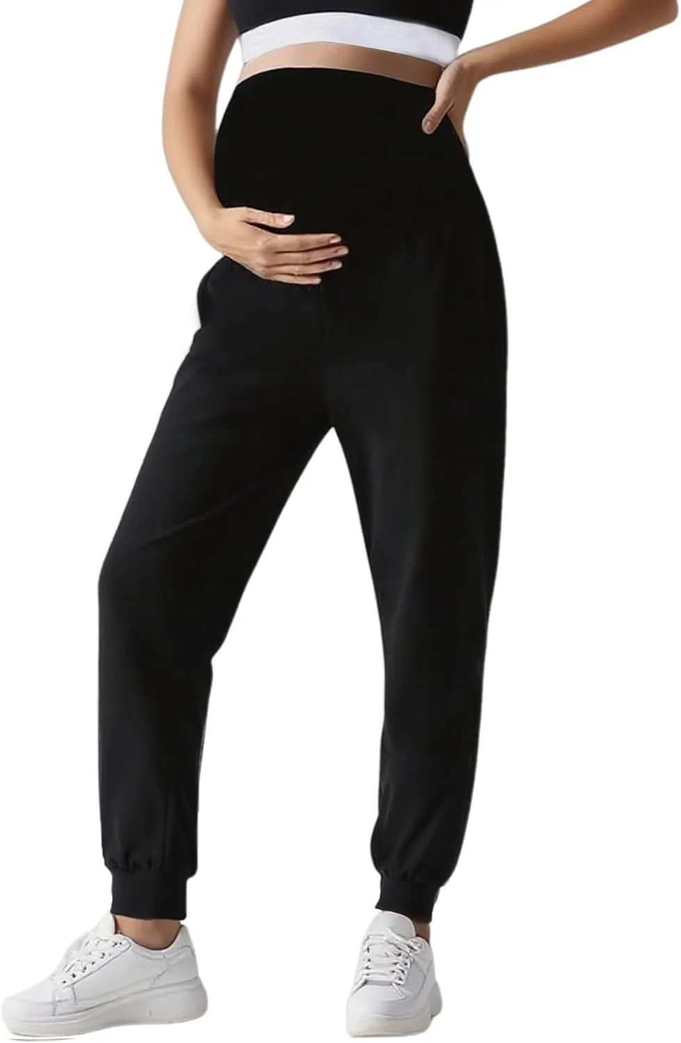 شلوار جاگر بارداری فوق العاده نرم Peauty با پاچه های کشباف و طراحی روی شکم، مناسب برای استراحت و فعالیت