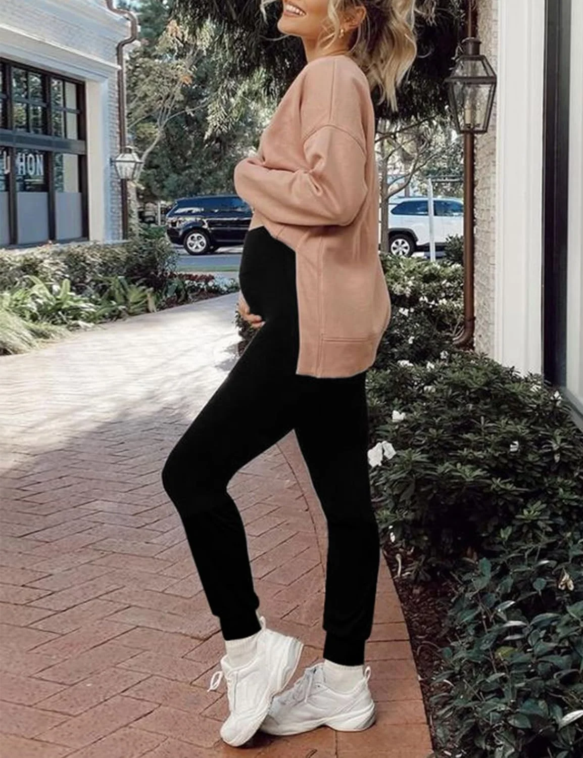 شلوار جاگر بارداری فوق العاده نرم Peauty با پاچه های کشباف و طراحی روی شکم، مناسب برای استراحت و فعالیت