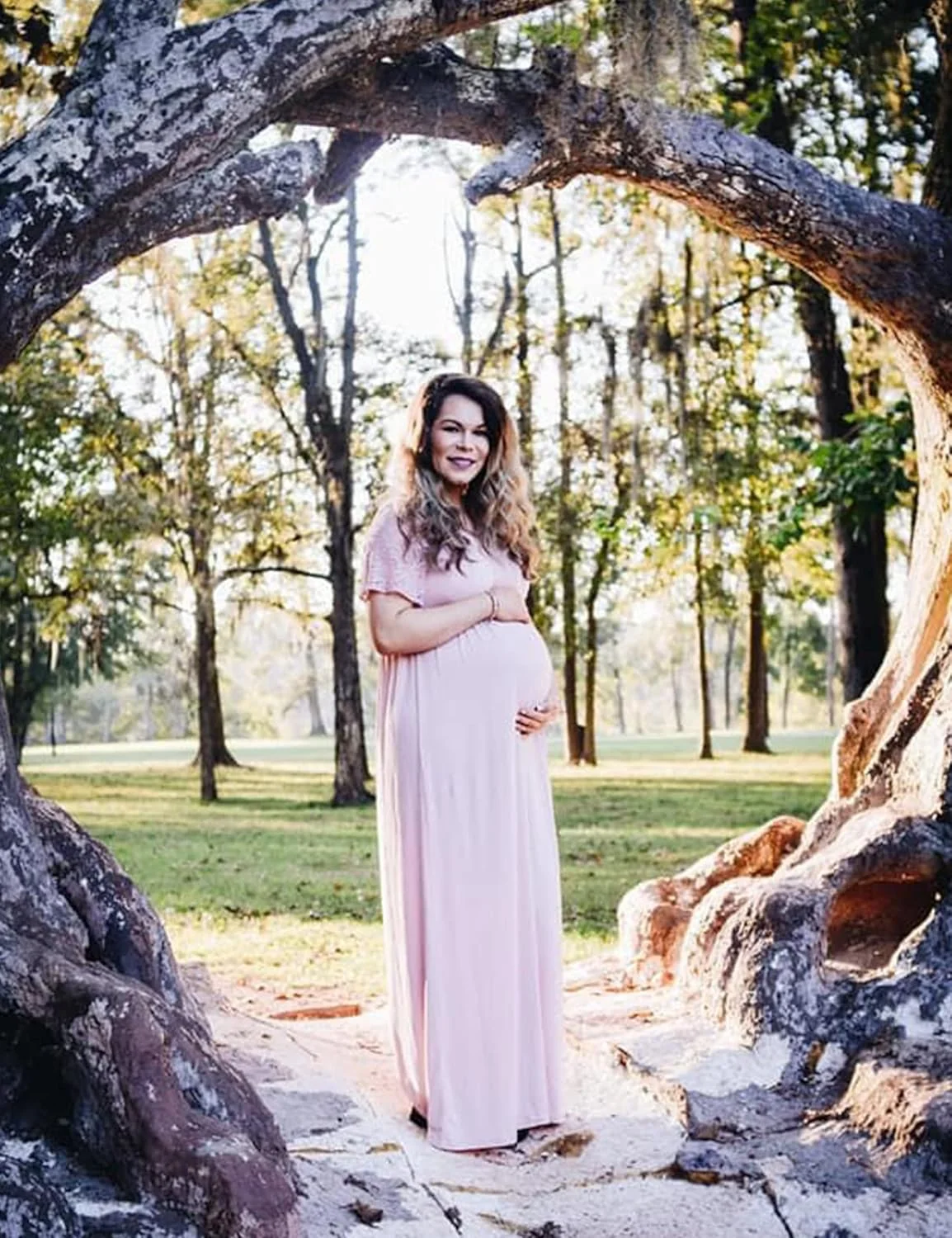 لباس بارداری یقه توری، لباس ماکسی بارداری آستین کوتاه توری مناسب برای جشن نوزاد و عکاسی بارداری