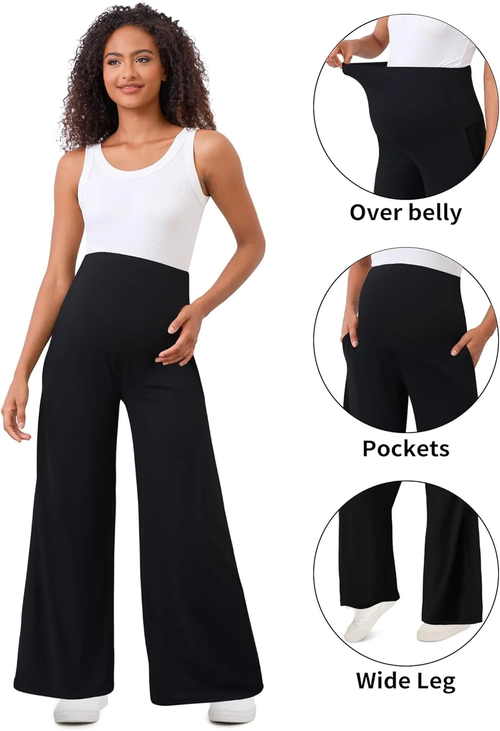 شلوار پالازو بارداری Peauty فوق العاده نرم، روی شکم، پاچه گشاد، کمر بلند، شلوار یوگا بارداری (S-3XL)