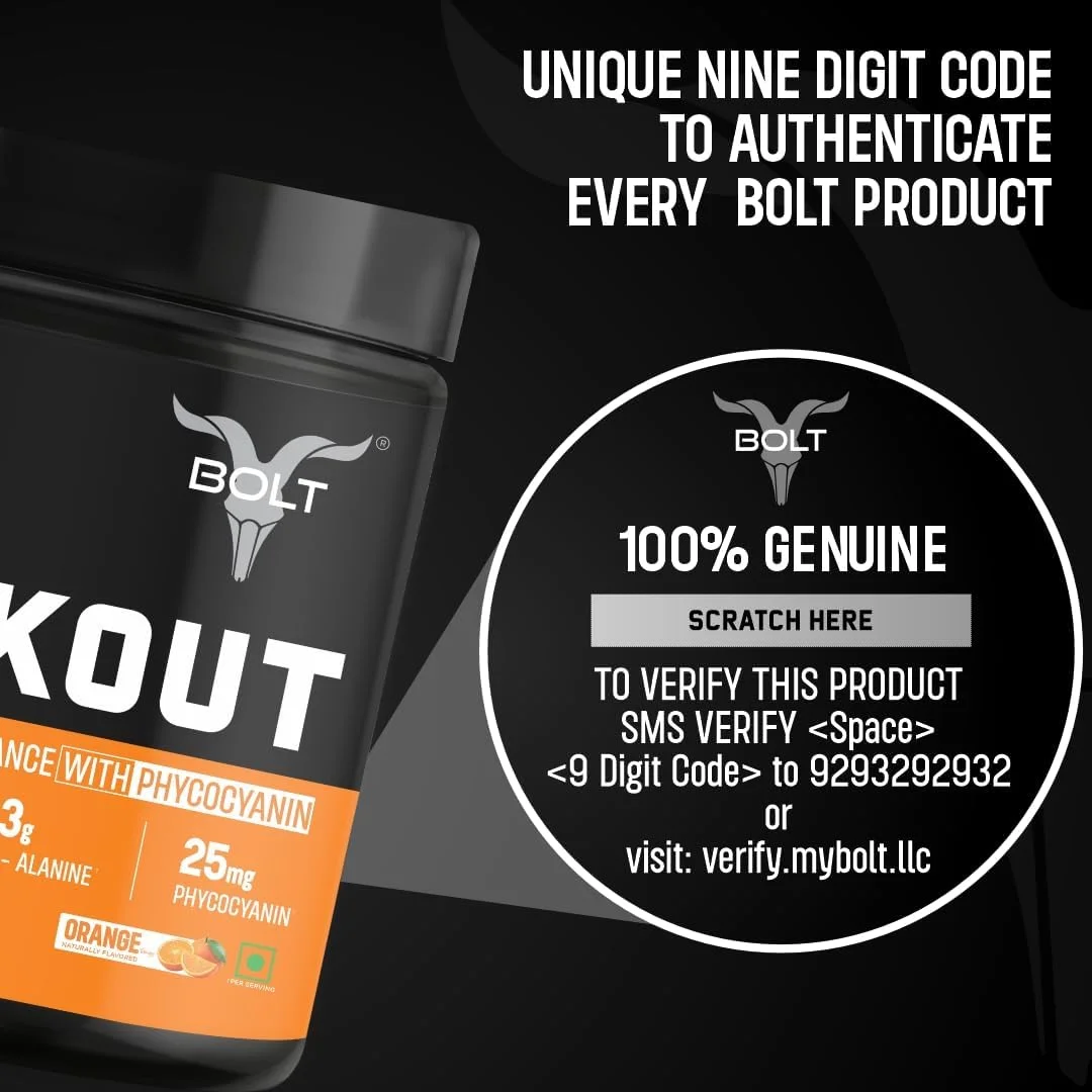 مکمل قبل از تمرین Bolt Nutrition با پودر کافئین، سیترولین مالات، بتا آلانین، تورین برای انرژی انفجاری، پمپ و تمرکز 300 گرم، 30 سروینگ با طعم پرتقال مکمل قبل از تمرین Bolt Nutrition با پودر کافئین، سیترولین مالات، بتا آلانین، تورین برای انرژی انفجاری، پمپ و تمرکز 300 گرم، 30 سروینگ با طعم پرتقال