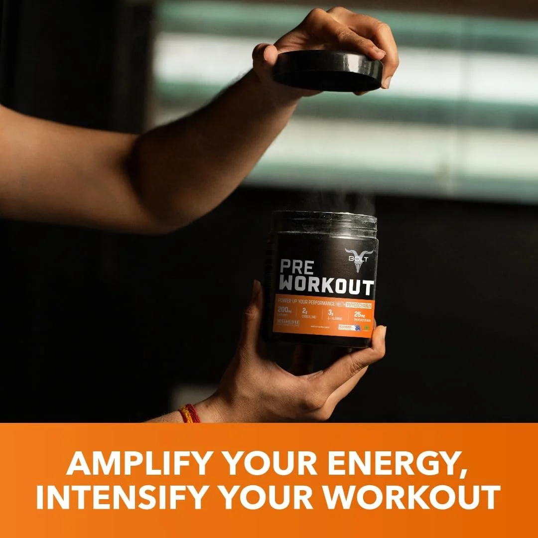 مکمل قبل از تمرین Bolt Nutrition با پودر کافئین، سیترولین مالات، بتا آلانین، تورین برای انرژی انفجاری، پمپ و تمرکز 300 گرم، 30 سروینگ با طعم پرتقال مکمل قبل از تمرین Bolt Nutrition با پودر کافئین، سیترولین مالات، بتا آلانین، تورین برای انرژی انفجاری، پمپ و تمرکز 300 گرم، 30 سروینگ با طعم پرتقال