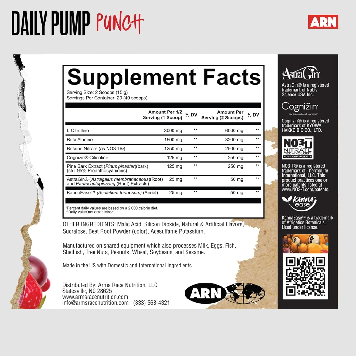آرمز ریس نوتریشن | ARN | مکمل پمپ روزانه بدون محرک (20 سروینگ، پانچ)