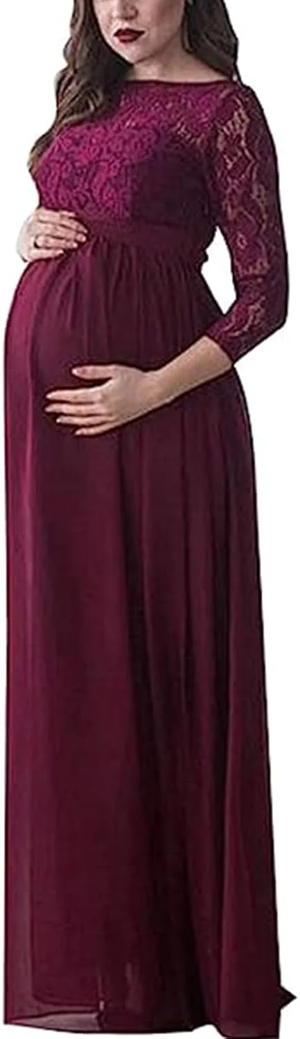 Miolasay Maternity Dress for Photography Chiffon Off-Shoulder Elegant Gown Front Split Long Pregnancy Dresses for Photoshoot