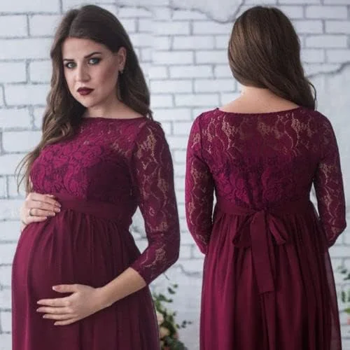 Miolasay Maternity Dress for Photography Chiffon Off-Shoulder Elegant Gown Front Split Long Pregnancy Dresses for Photoshoot