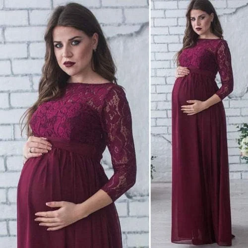Miolasay Maternity Dress for Photography Chiffon Off-Shoulder Elegant Gown Front Split Long Pregnancy Dresses for Photoshoot