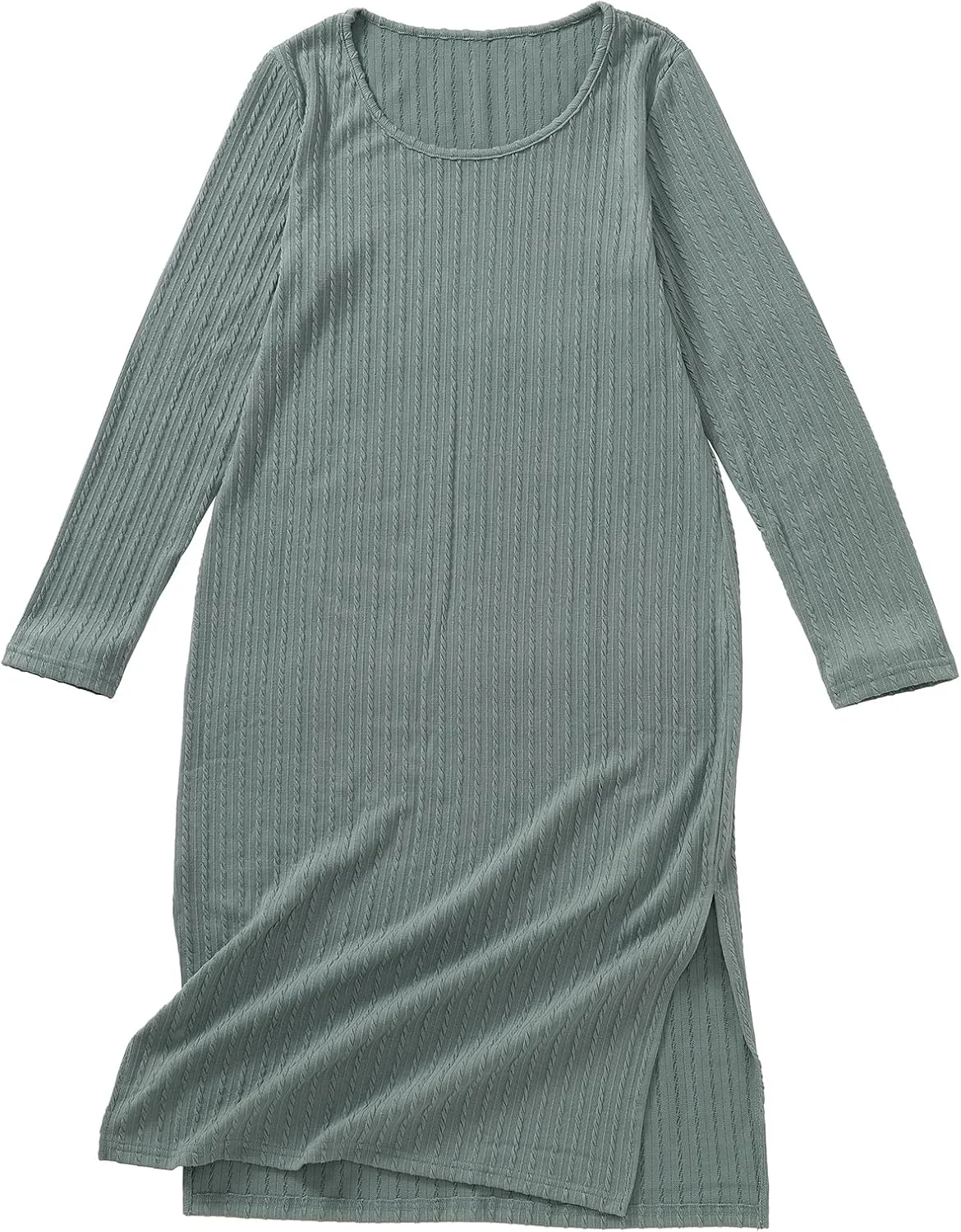 پیراهن بارداری بافتنی کبریتی با چاک پهلو، آستین بلند و قد میدی مناسب دوران بارداری