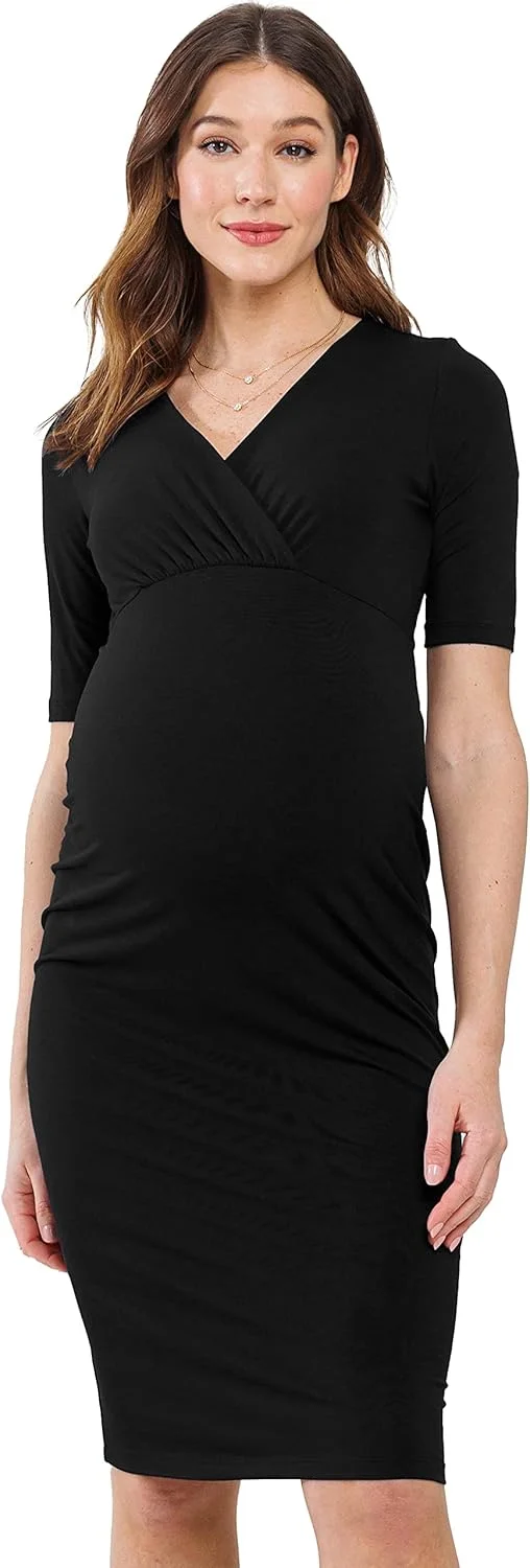 پیراهن بارداری زنانه LaClef، آستین کوتاه، یقه هفت، مدل رپ، مشکی، سایز S