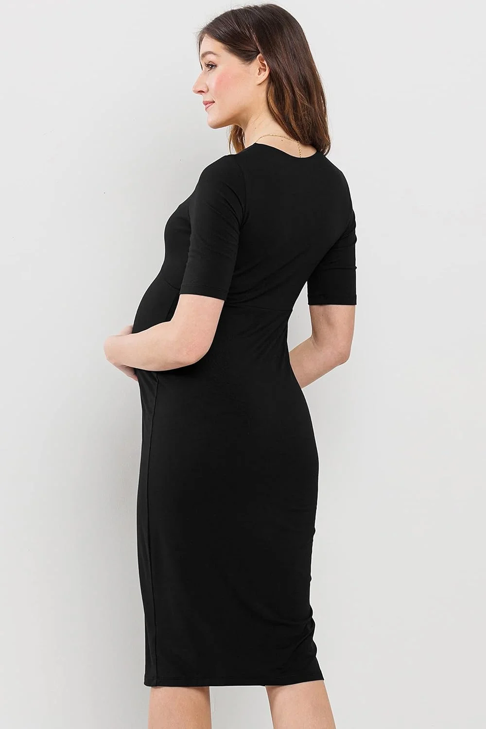 پیراهن بارداری زنانه LaClef، آستین کوتاه، یقه هفت، مدل رپ، مشکی، سایز S