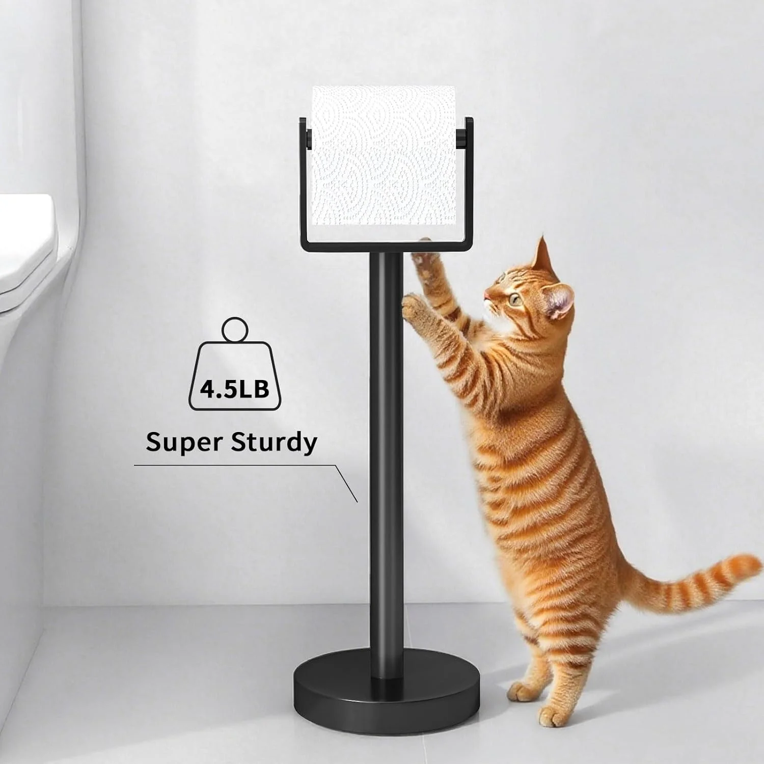 جا دستمال کاغذی توالت ایستاده، پایه دستمال کاغذی توالت 304SUS، پایه وزنی رول دستمال کاغذی زمینی برای حمام، مشکی مات