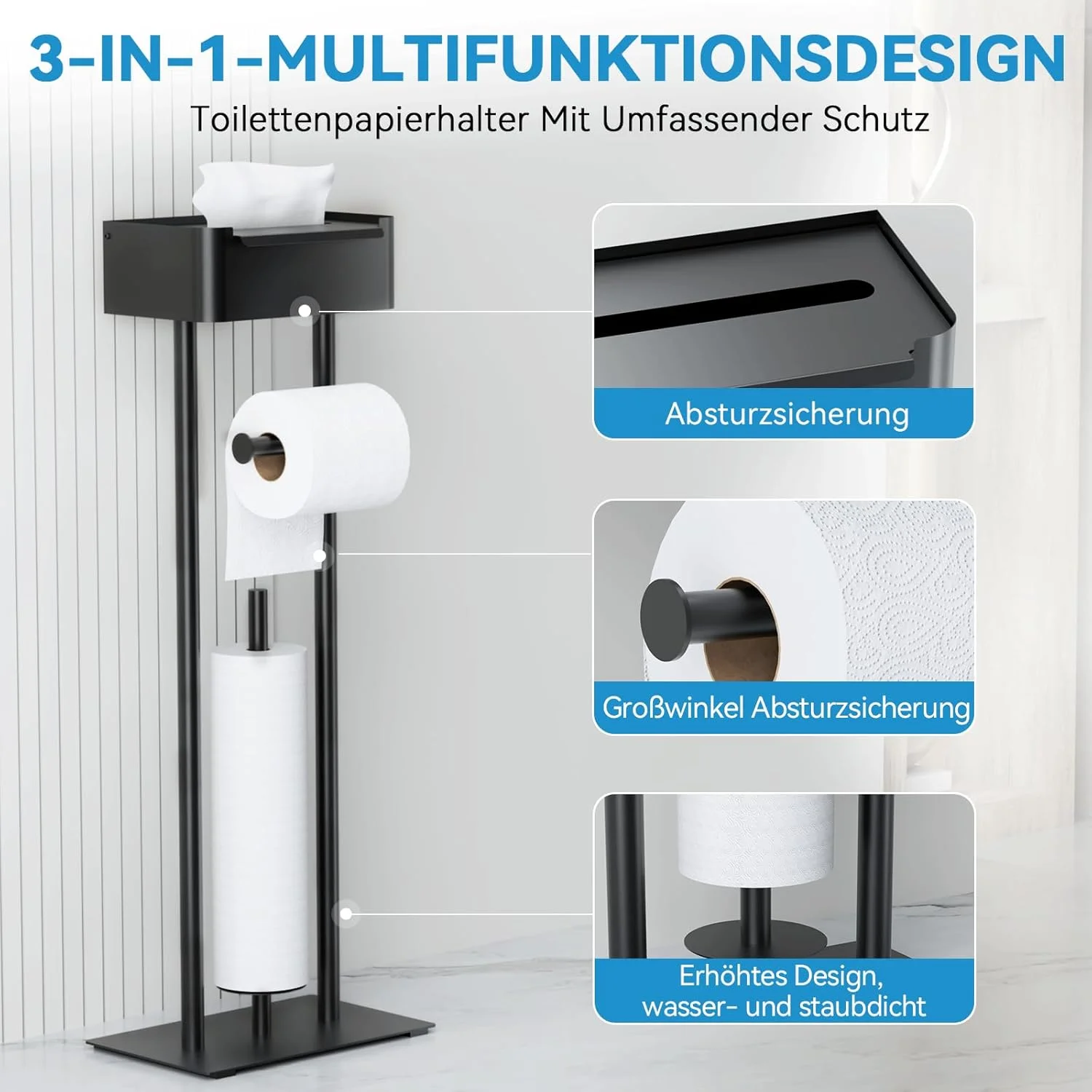 جا دستمال کاغذی ایستاده استیل ضد زنگ با محفظه دستمال مرطوب، جا دستمال کاغذی ایستاده