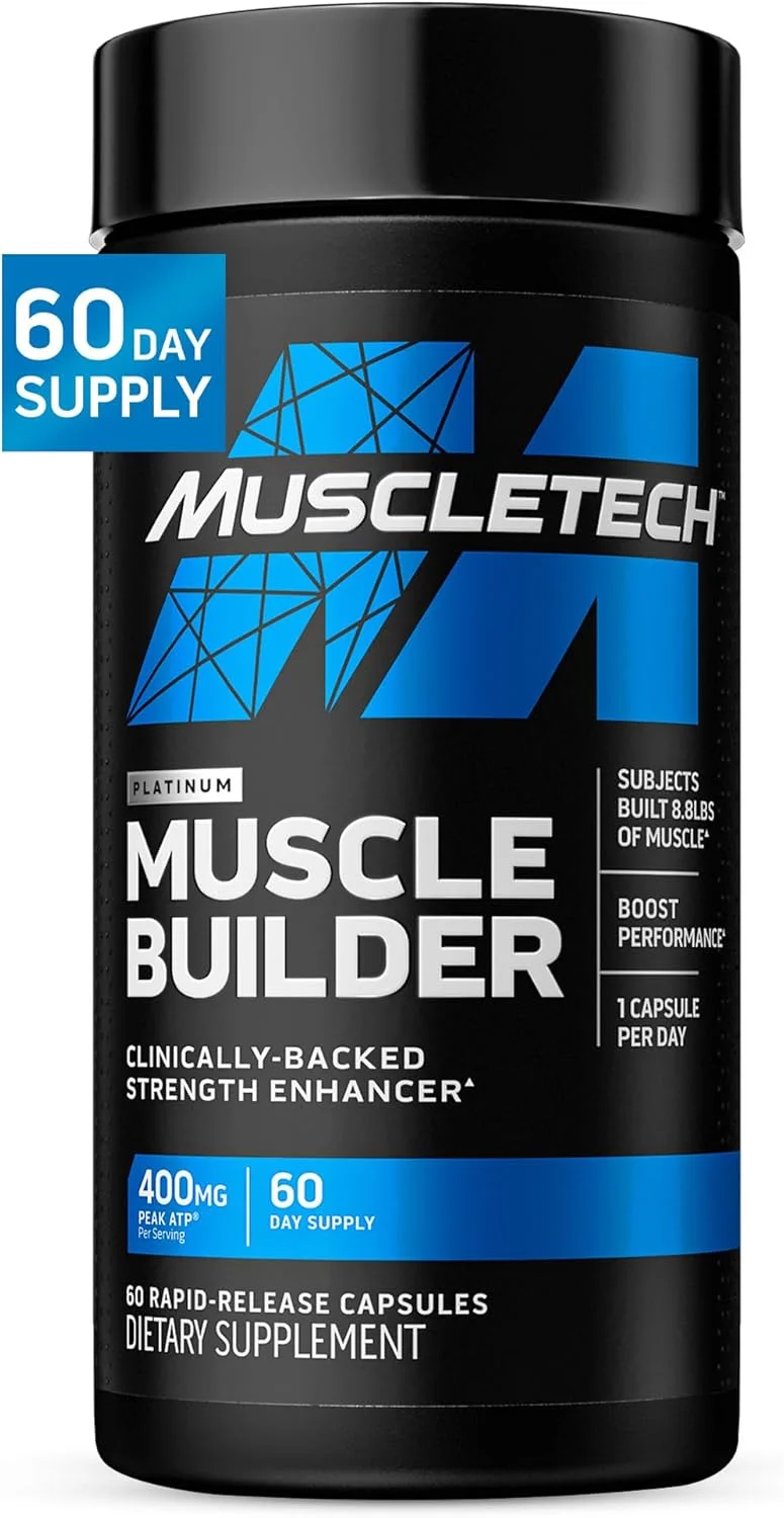 ماسل تک Muscle Builder | مکمل عضله ساز | مکمل های عضله سازی برای مردان و زنان | تقویت کننده اکسید نیتریک | مکمل تمرینی افزایش دهنده عضلات | 400 میلی گرم Peak ATP برای افزایش قدرت، 60 عدد قرص