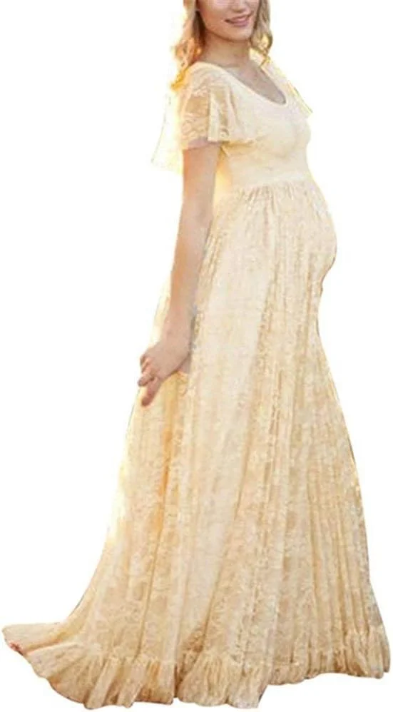 لباس ماکسی زنانه بارداری IWEMEK با طرح گل و توری، مناسب عکاسی، لباس مجلسی شیک برای جشن بارداری و عکسبرداری