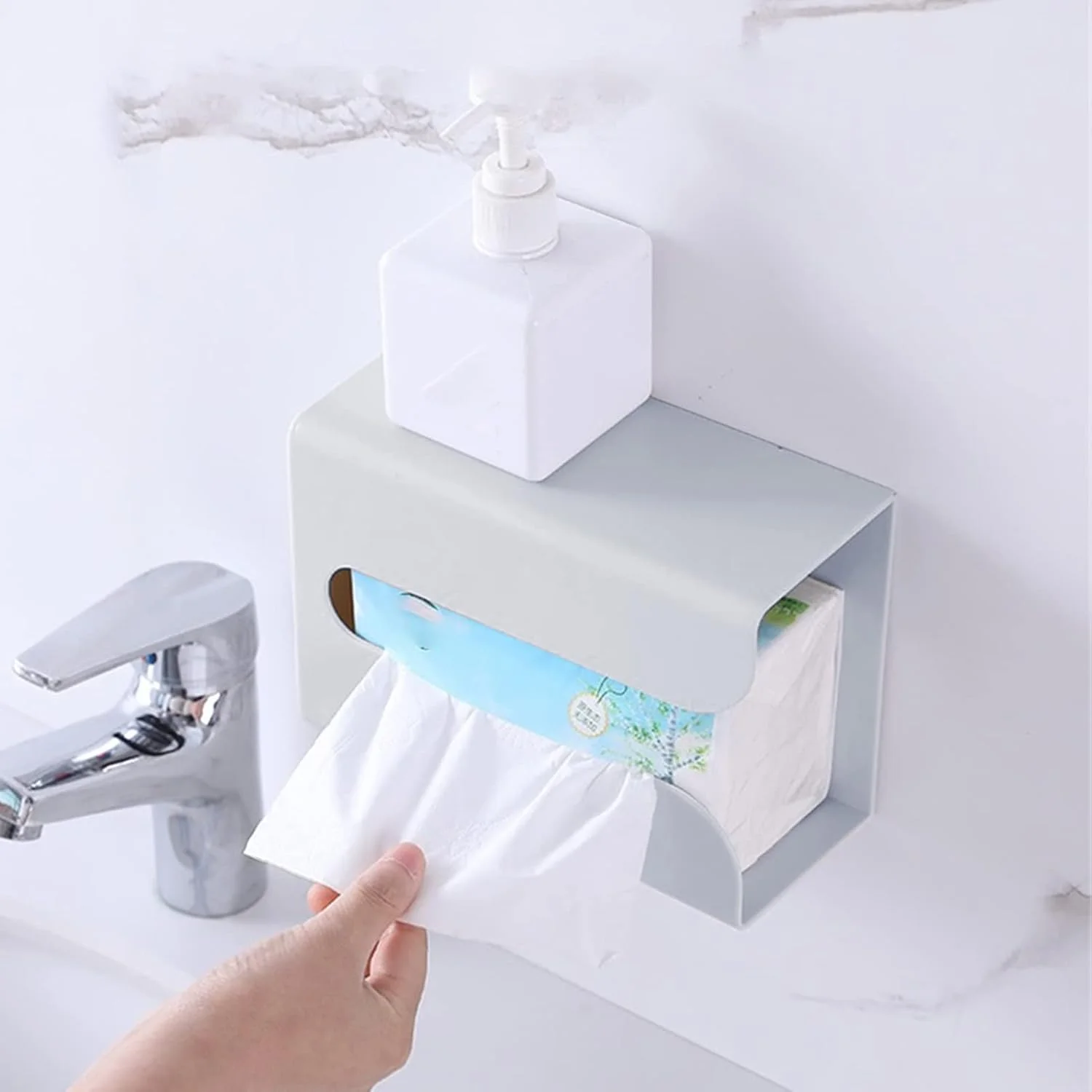 جا دستمال کاغذی دیواری، جعبه دستمال آشپزخانه بدون نیاز به میخ - جعبه دستمال کاغذی دیواری با دهانه عریض برای حمام، اتاق نشیمن، دفتر، آشپزخانه