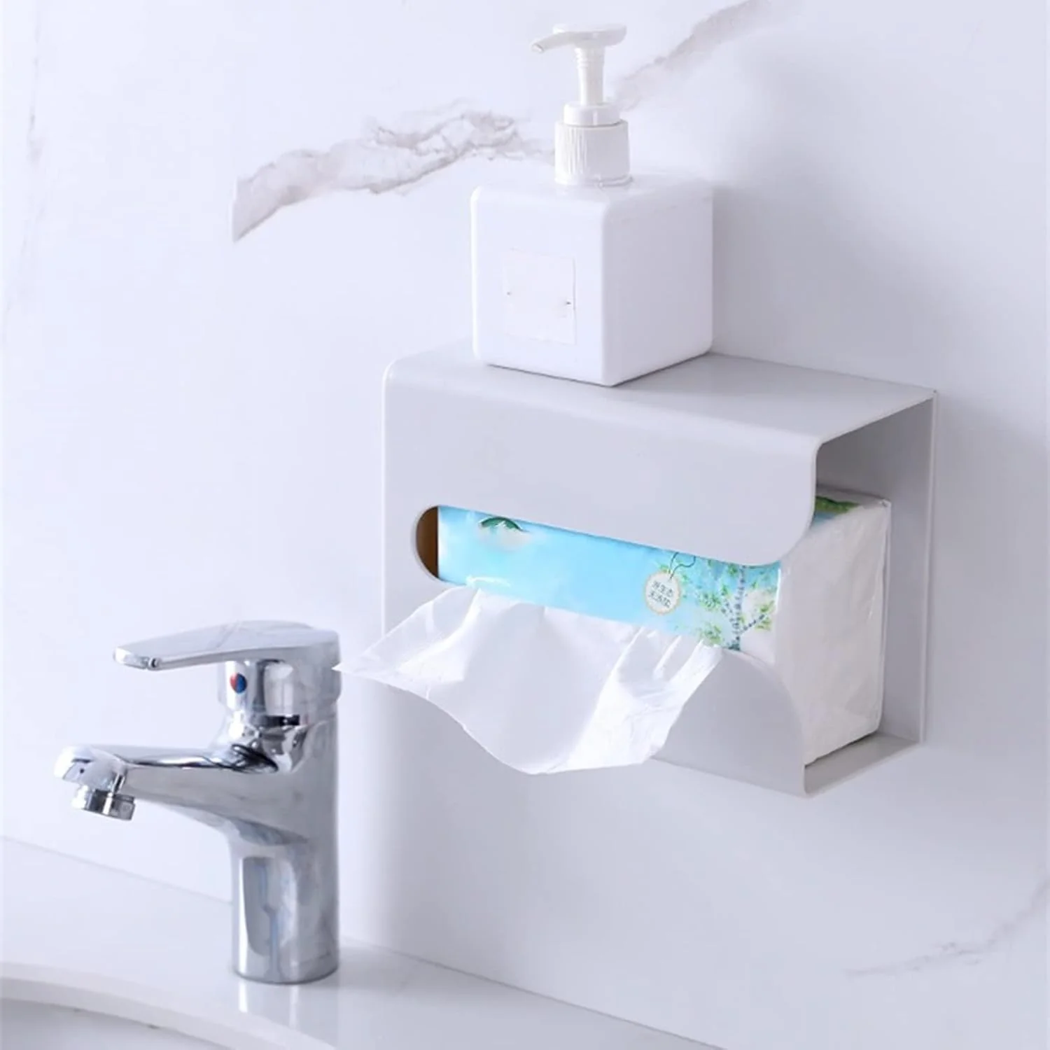 جا دستمال کاغذی دیواری، جعبه دستمال آشپزخانه بدون نیاز به میخ - جعبه دستمال کاغذی دیواری با دهانه عریض برای حمام، اتاق نشیمن، دفتر، آشپزخانه