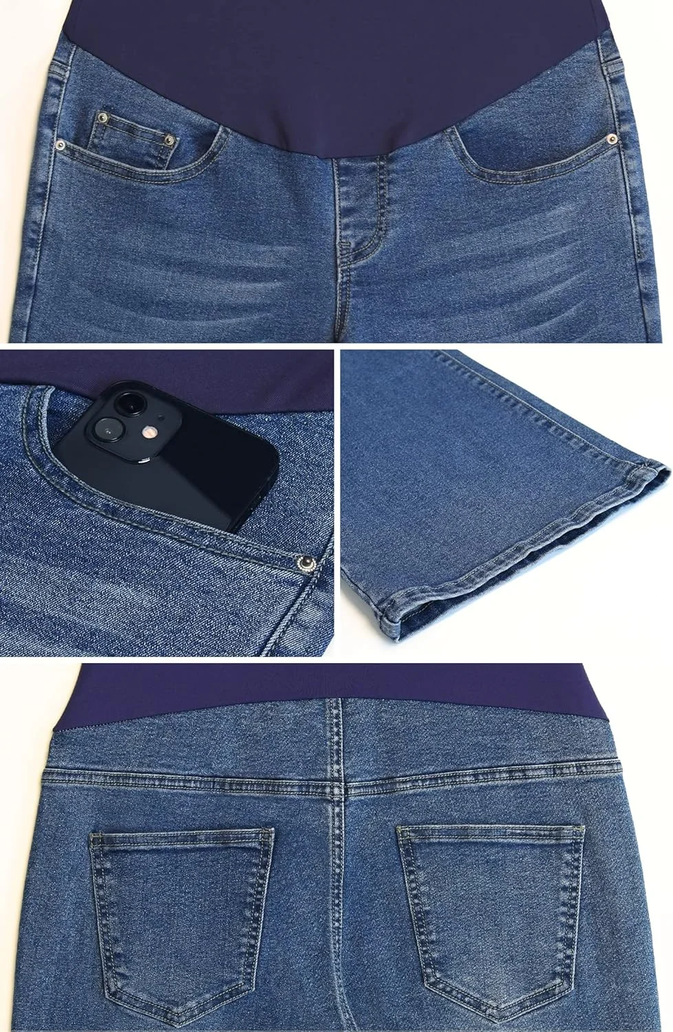 شلوار جین بارداری زنانه GLAMIX، مدل دمپا گشاد و کشی، دارای جیب و مناسب دوران بارداری