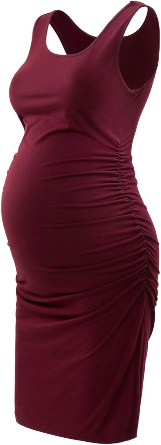 لباس بارداری رکابی GINKANA، مدل جذب، بدون آستین، کوتاه، چین دار، میدی و مناسب برای زنان باردار