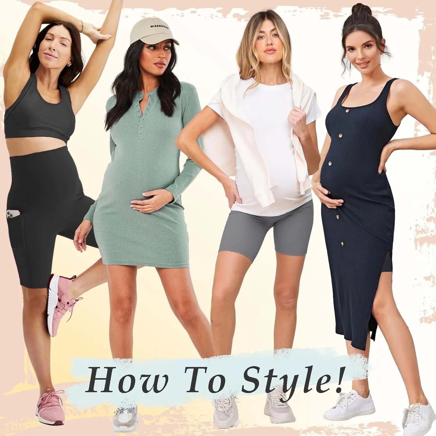 شورت بارداری زنانه گروتین، بسته 3 عددی، بالای شکم با جیب - شورت یوگا و ورزشی کمر بلند بارداری، قد 8 اینچ