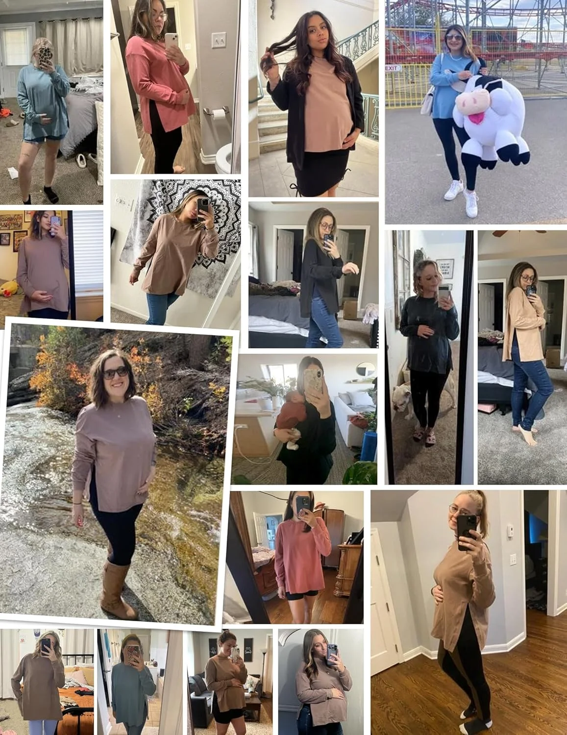 تی شرت بارداری زنانه Ekouaer آستین بلند با پهلوی چاک دار، بلوز تونیک، لباس های غیر رسمی مادرانه