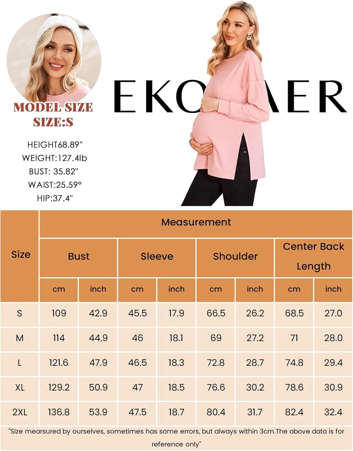 تی شرت بارداری زنانه Ekouaer آستین بلند با پهلوی چاک دار، بلوز تونیک، لباس های غیر رسمی مادرانه