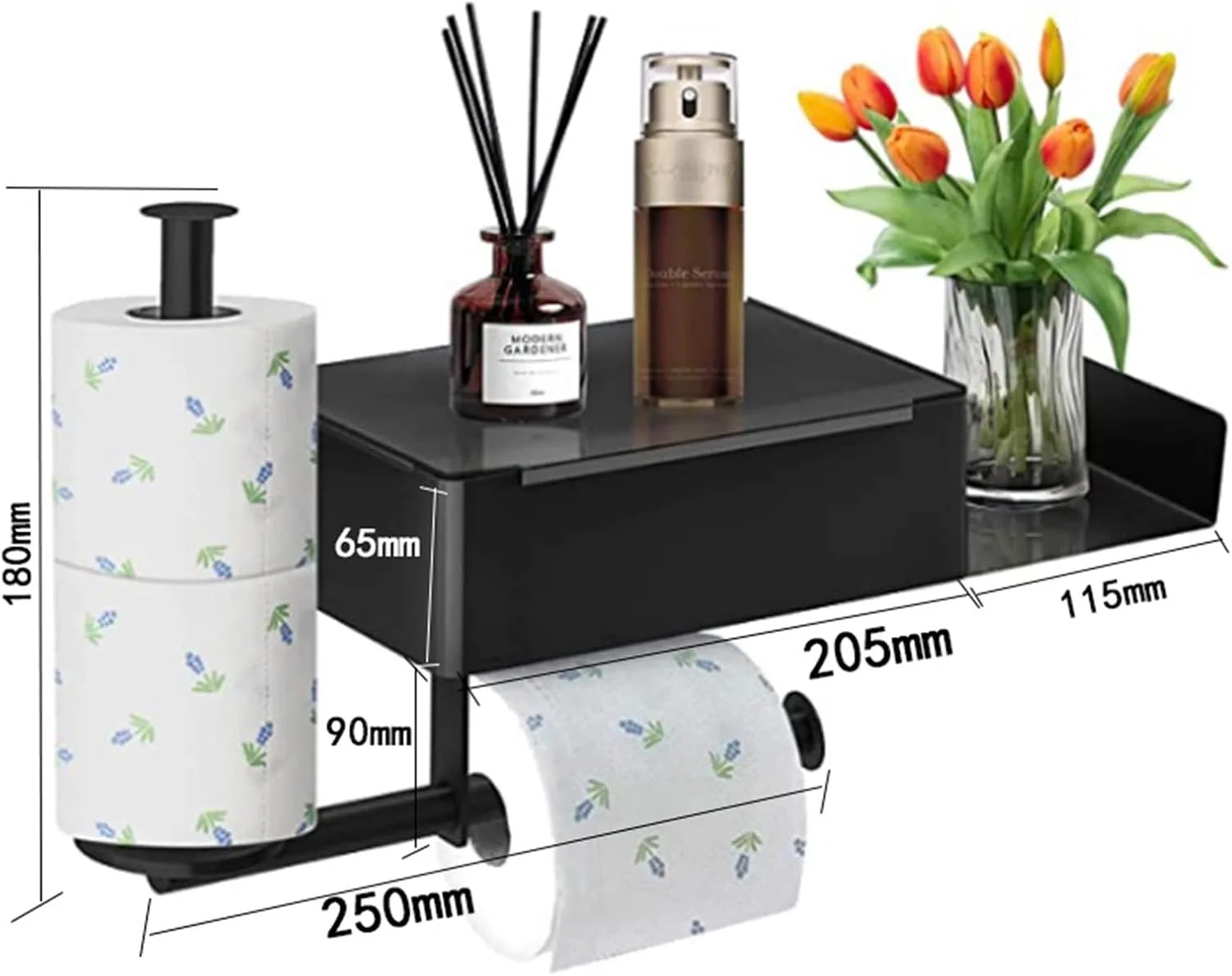 جا دستمال کاغذی 3 در 1 با جعبه دستمال مرطوب، جا دستمال کاغذی بدون نیاز به سوراخ کاری با قفسه، جا دستمال کاغذی خود چسب برای حمام