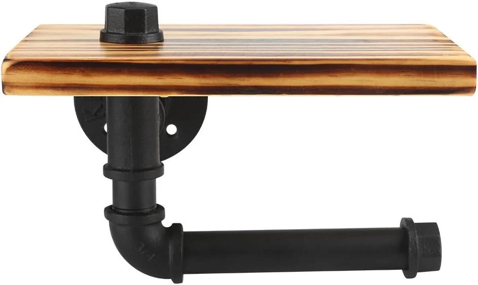 نگهدارنده دستمال توالت با قفسه چوبی، نگهدارنده رول دستمال کاغذی دیواری حمام با قفسه نگهداری تلفن