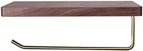 جا دستمال توالت چوبی و برنجی، نگهدارنده رول دستمال کاغذی بدون نیاز به سوراخکاری، دارای قفسه