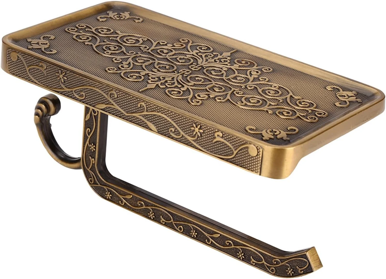 جا دستمال کاغذی توالت با قفسه تلفن و قلاب، نگهدارنده رول دستمال کاغذی برای نصب روی دیوار حمام (عتیقه)